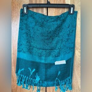 Teal Paisley Pattern Woven Pashmina & Silk Scarf